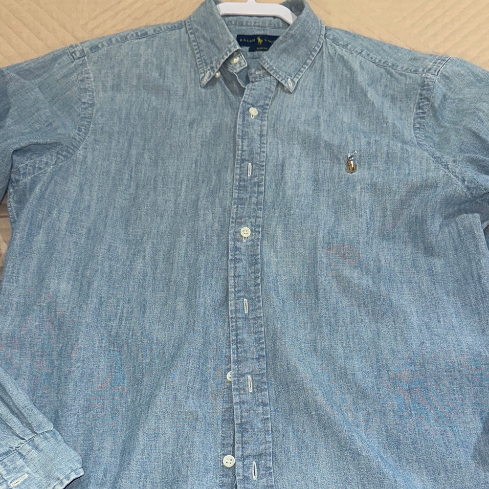 Polo by Ralph Lauren Men's Light Blue Button Down Shirt chambray L